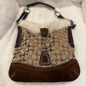 Coach Signature Shearling Hobo Shoulder Bag Vintage 2005